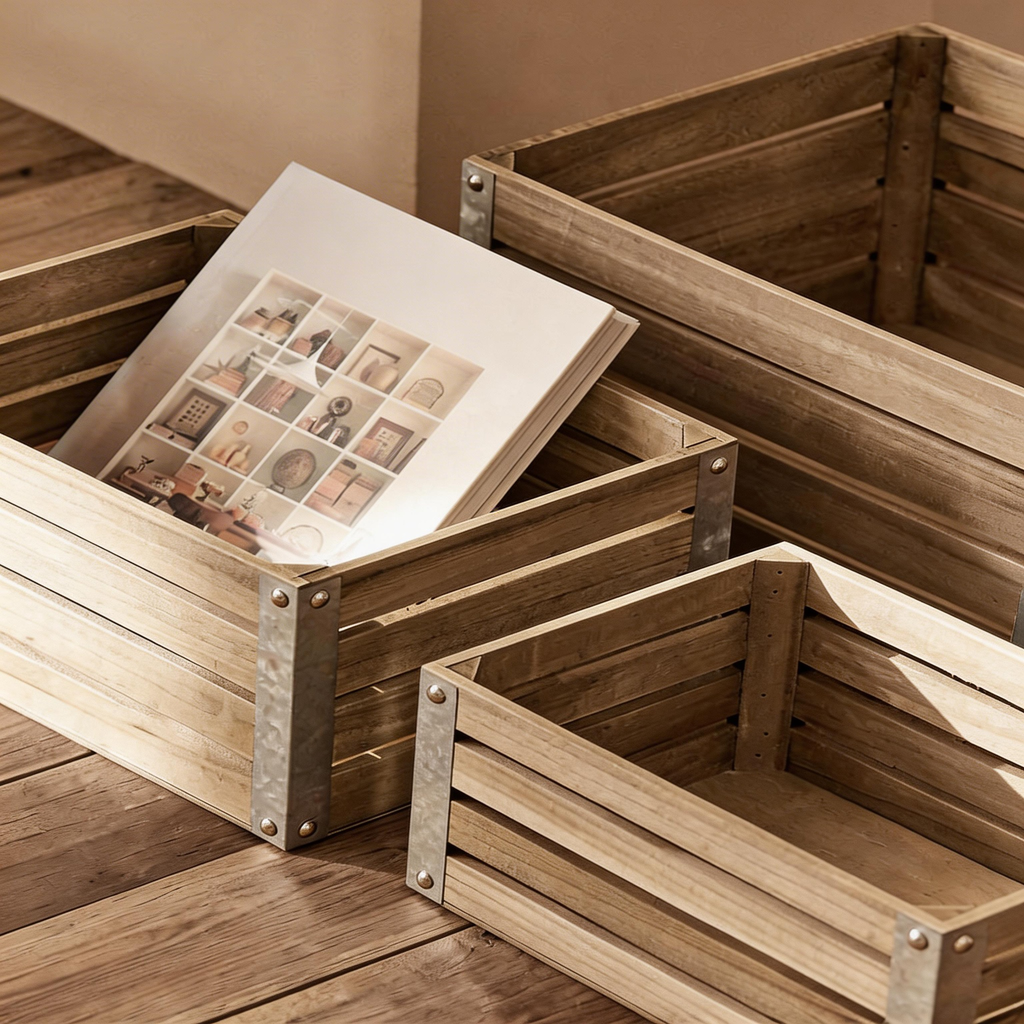 Rustic Industrial Wooden Storage Crate