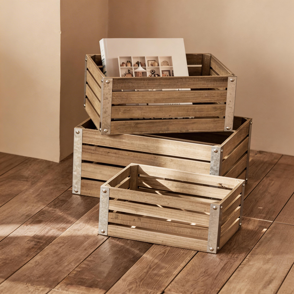 Rustic Industrial Wooden Storage Crate