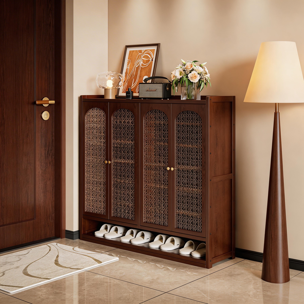 Lace-Panel Entryway Shoe Cabinet