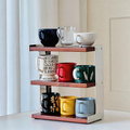 Mirror-Finish Metal Supported Three-Tier Wooden Cup Stand
