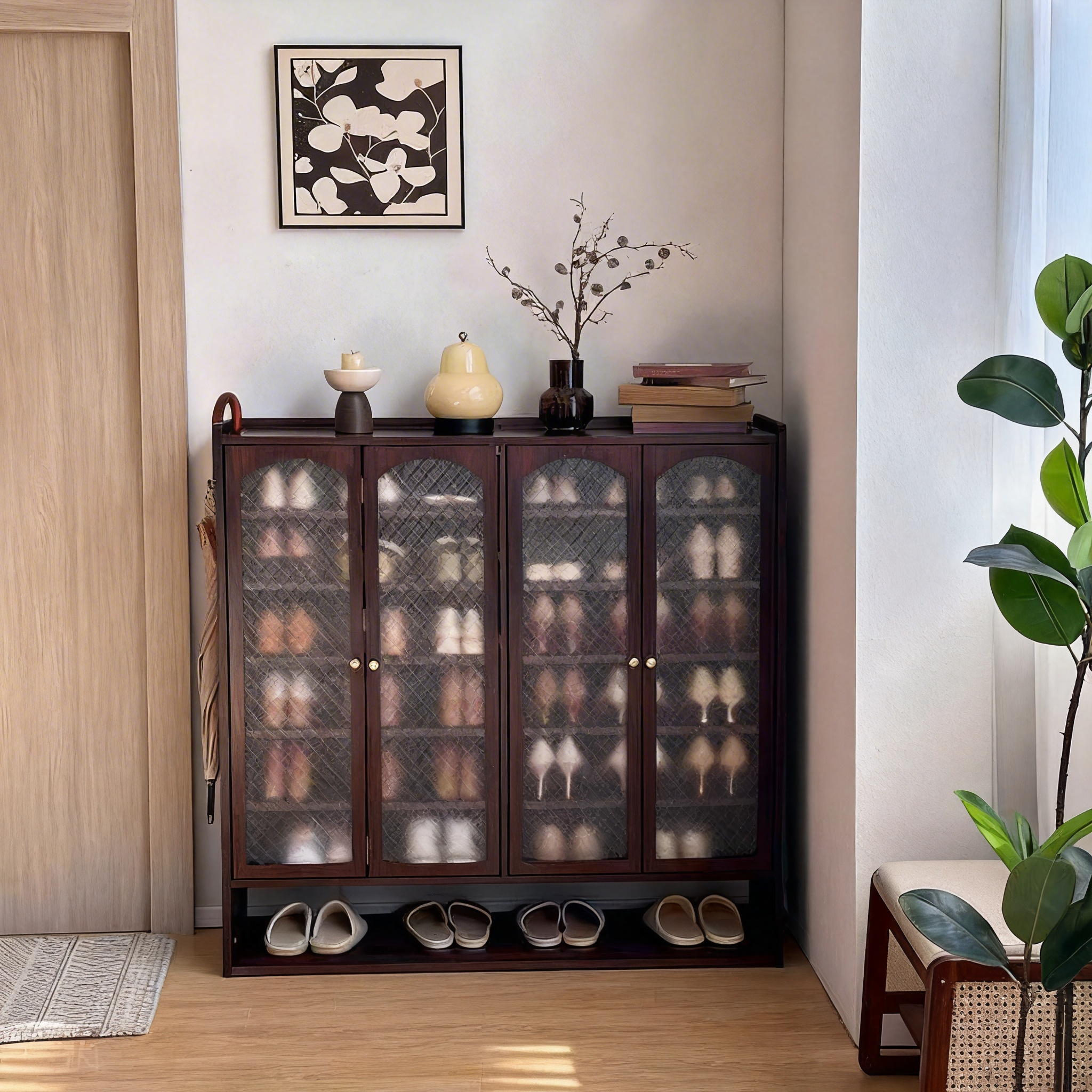 Lace-Panel Entryway Shoe Cabinet
