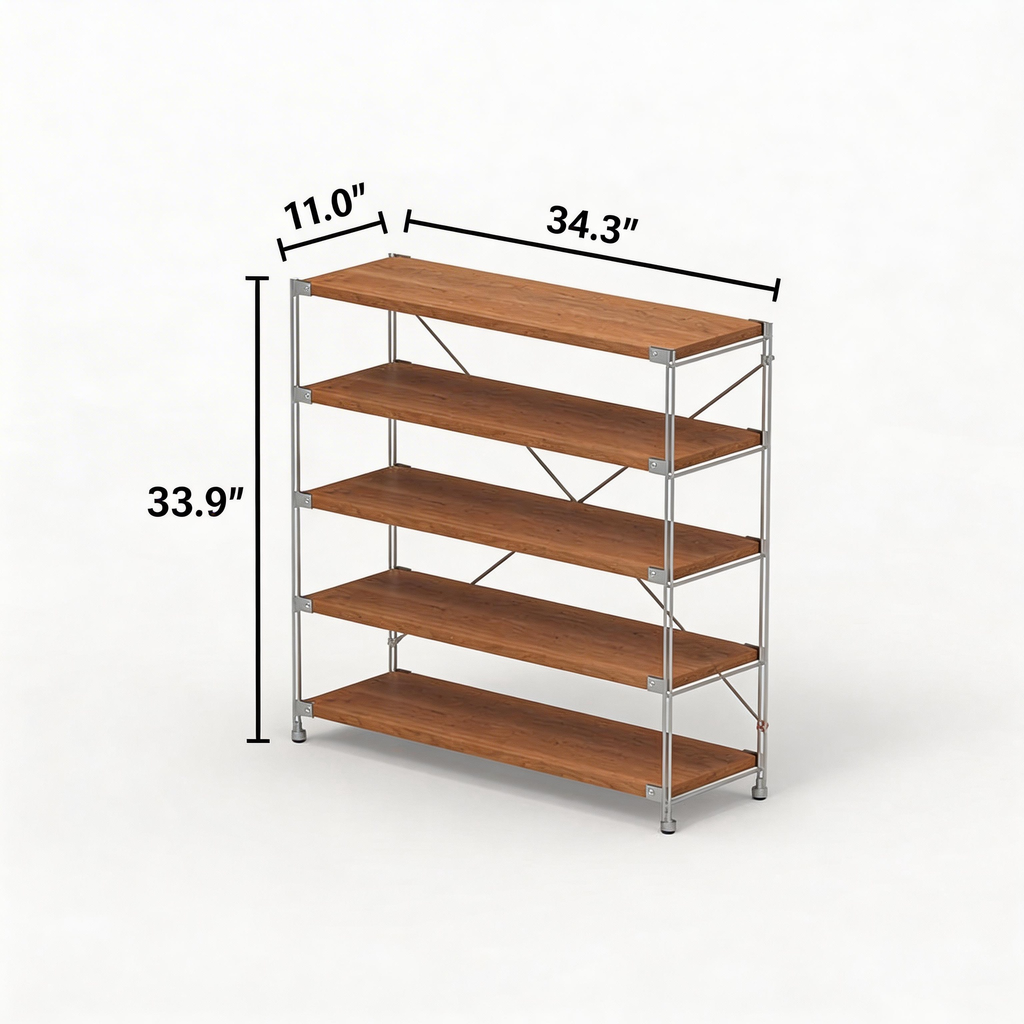 Silver Metal Frame 5-Tier X-Frame Shoe Rack